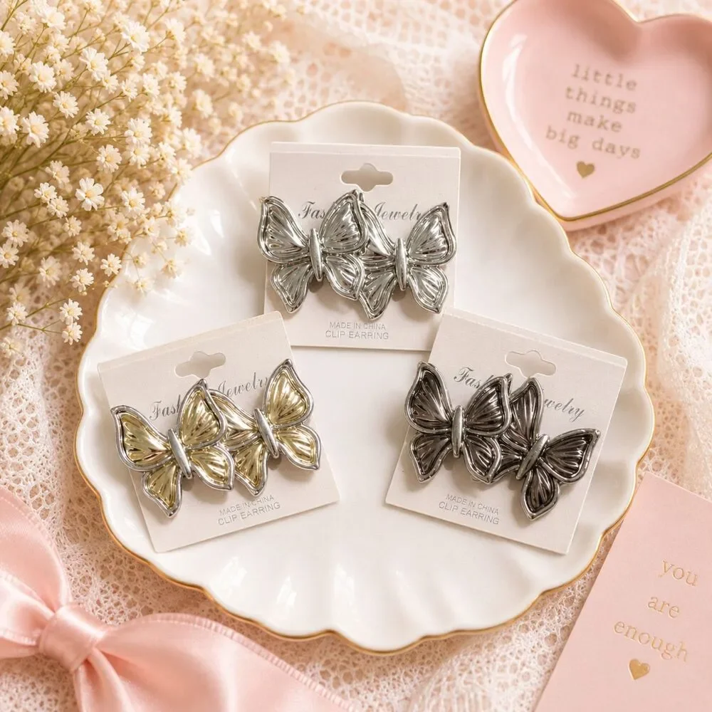 Butterfly Clip On Earrings Lot of 3, Gold Silver Tone, Statement Y2K Jewelry